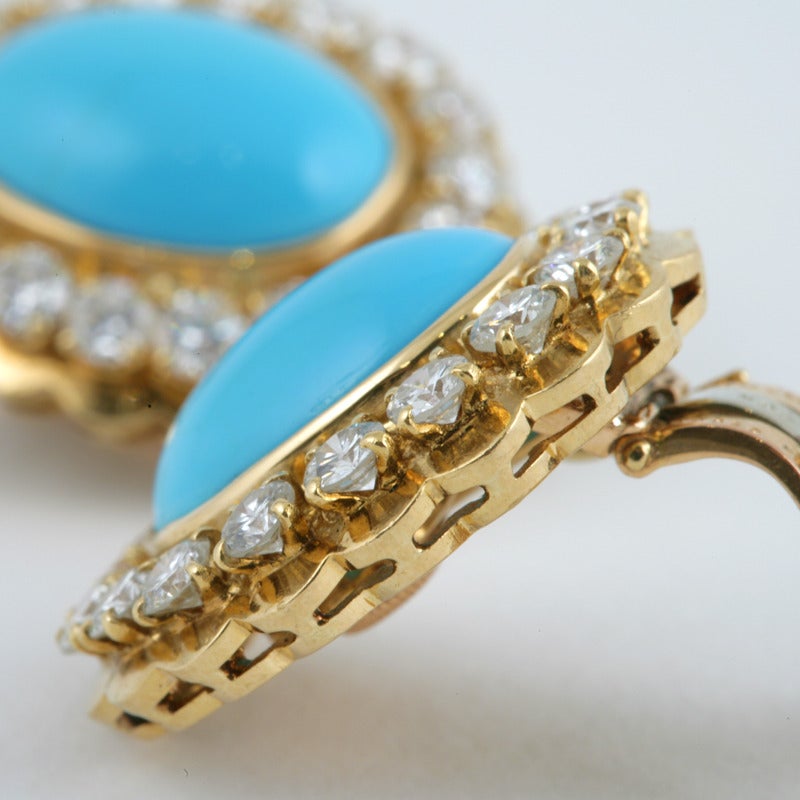 Van Cleef & Arpels Mid-20th Century Turquoise Diamond Earrings In Excellent Condition In New York, NY