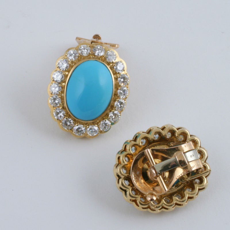 Van Cleef & Arpels Mid-20th Century Turquoise Diamond Earrings 2