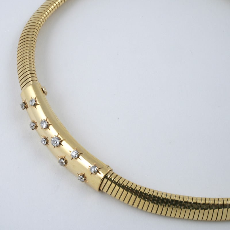 Van Cleef & Arpels Retro Tubogas Diamond Gold Necklace