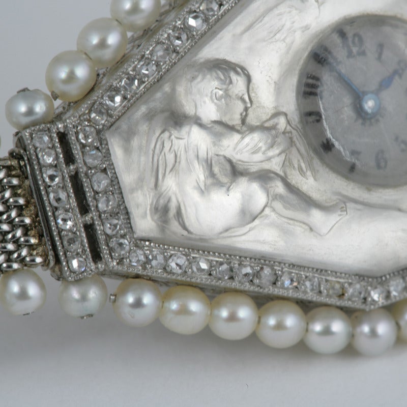 Paul Brandt Lady's Platinum Belle Epoque Rock Crystal Pearl Diamond