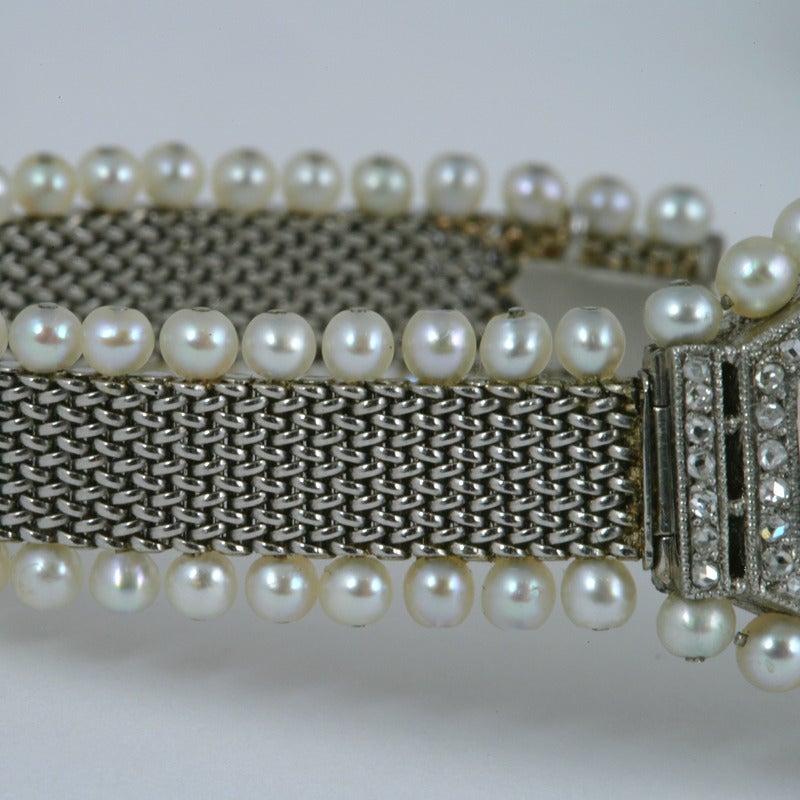 Paul Brandt Lady's Platinum Belle Epoque Rock Crystal Pearl Diamond