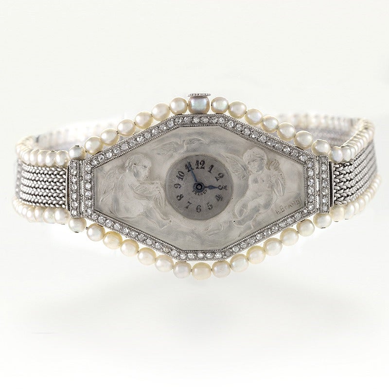 Paul Brandt Lady's Platinum Belle Epoque Rock Crystal Pearl Diamond