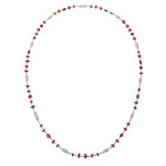 Art Deco Ruby Diamond Platinum Necklace