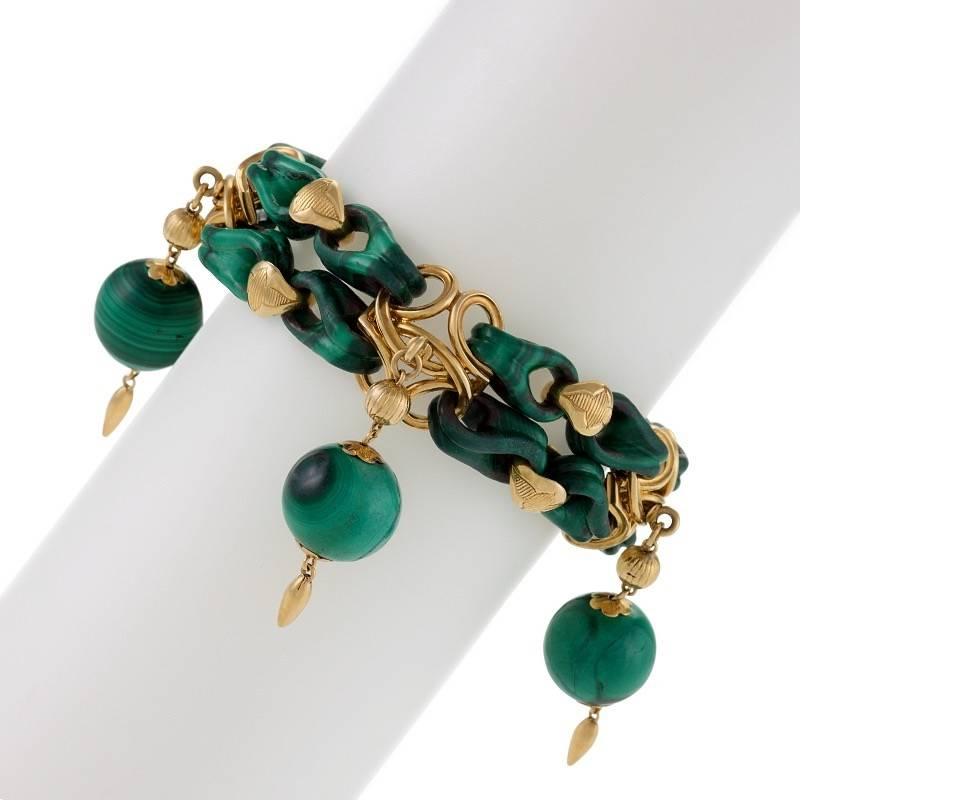 Women's French Antique Malachite and Gold Bracelet