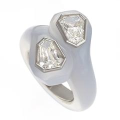 Carvin French Diamond, Chalcedony and Platinum Crossover Ring
