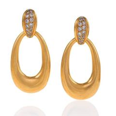 Cartier Paris 1970's Diamond and Gold Hoop Earrings