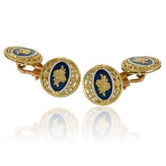 Durand French Art Nouveau Enamel and Gold Cuff Links 