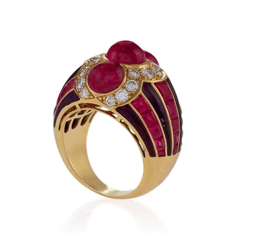 Bulgari 1980s Ruby Diamond Amethyst Gold Ring In Excellent Condition In New York, NY