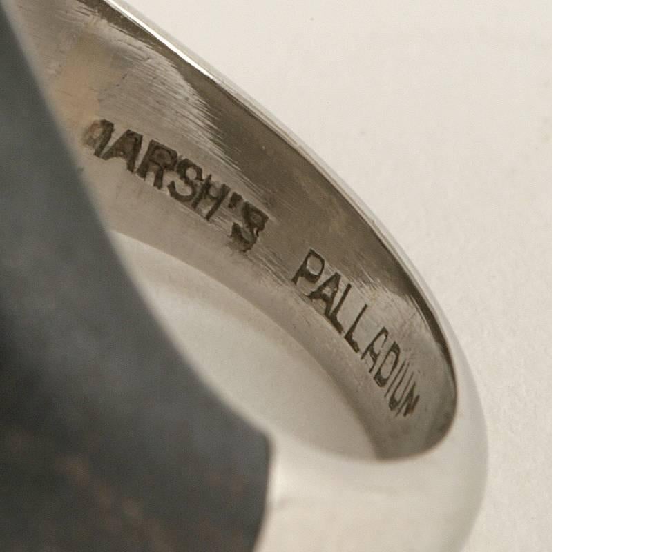 Round Cut Marsh 1950's Century Pearl Diamond Patinated Steel Palladium Ring