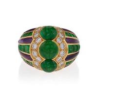 Bulgari 1980's Emerald Diamond Amethyst and Gold Ring