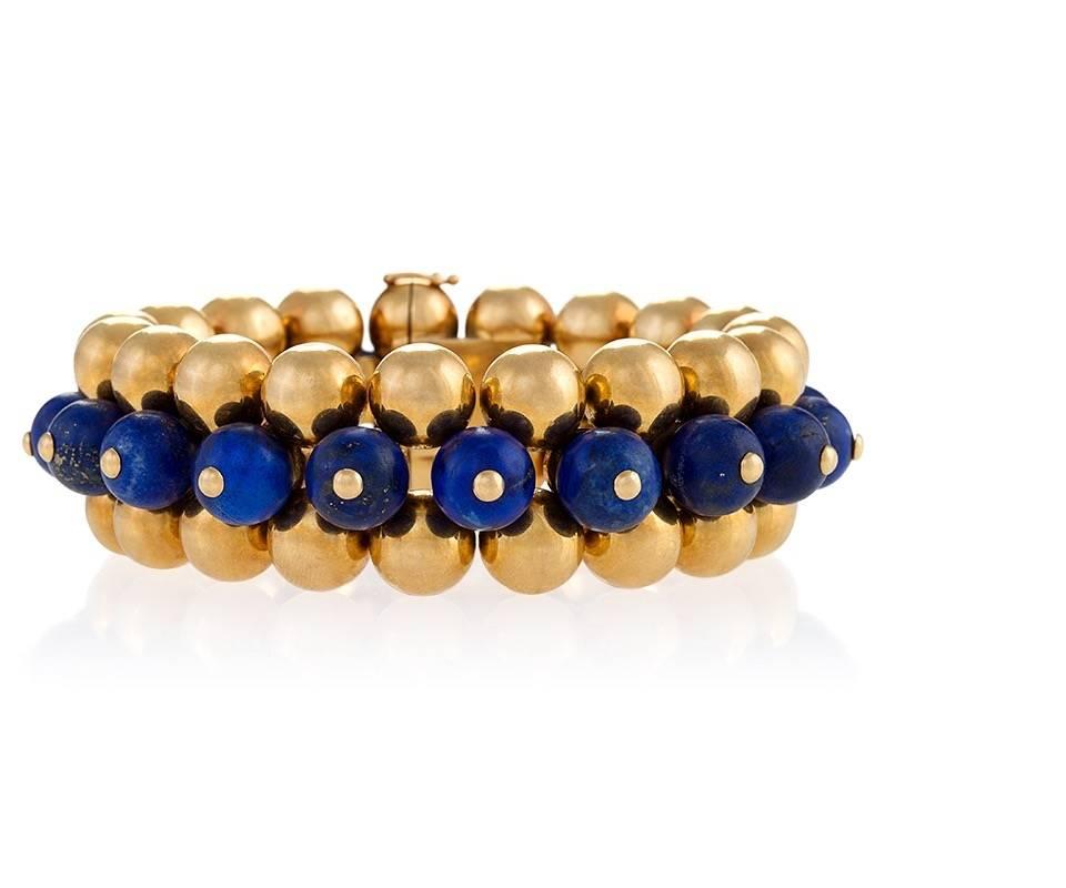 Retro Marzo Paris Lapis Lazuli Bead Bracelet 