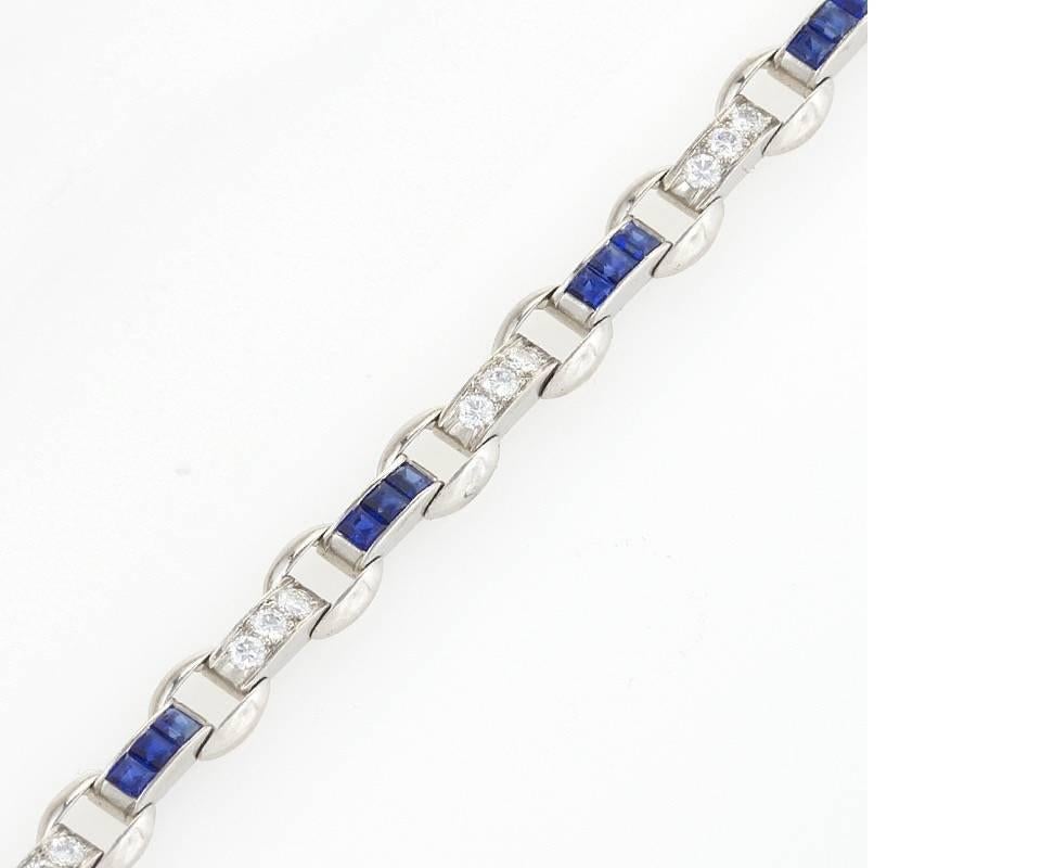 Oscar Heyman Diamond Sapphire Platinum Bracelet In Excellent Condition In New York, NY