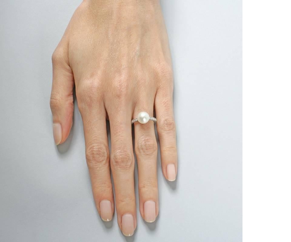 Platinring mit natürlicher Naturperle und Diamant Damen im Angebot