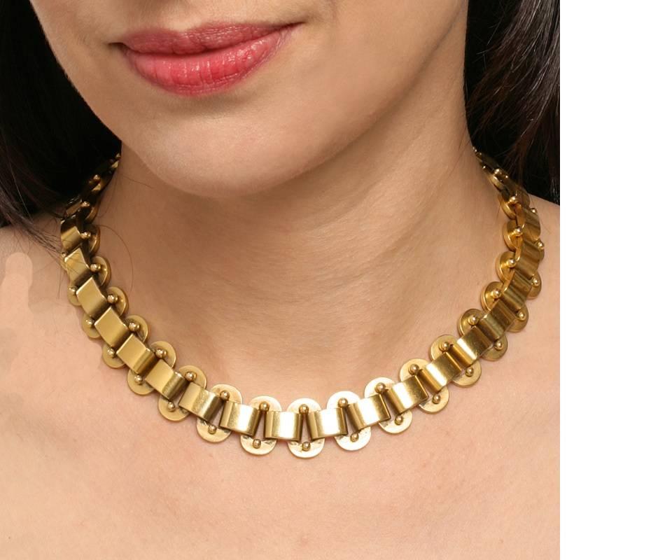 Women's Antique English Etruscan Revival Gold Link Necklace