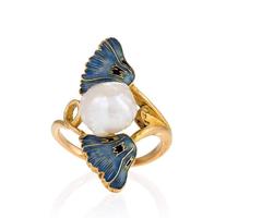 René Lalique French Art Nouveau Pearl Gold and Enamel Ring