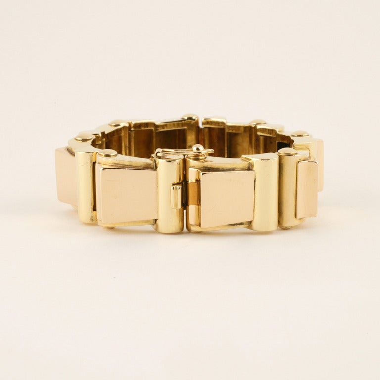 French Retro Pink and Yellow Gold Tank Track Bracelet