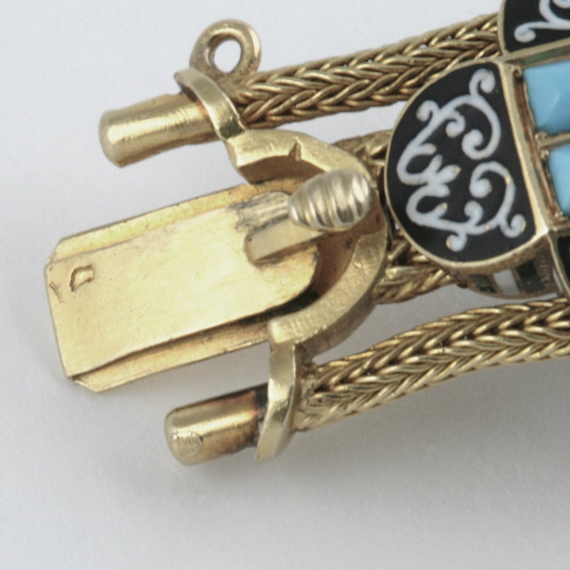 Antique French Enamel Turquoise Gold Locket Bracelet 2