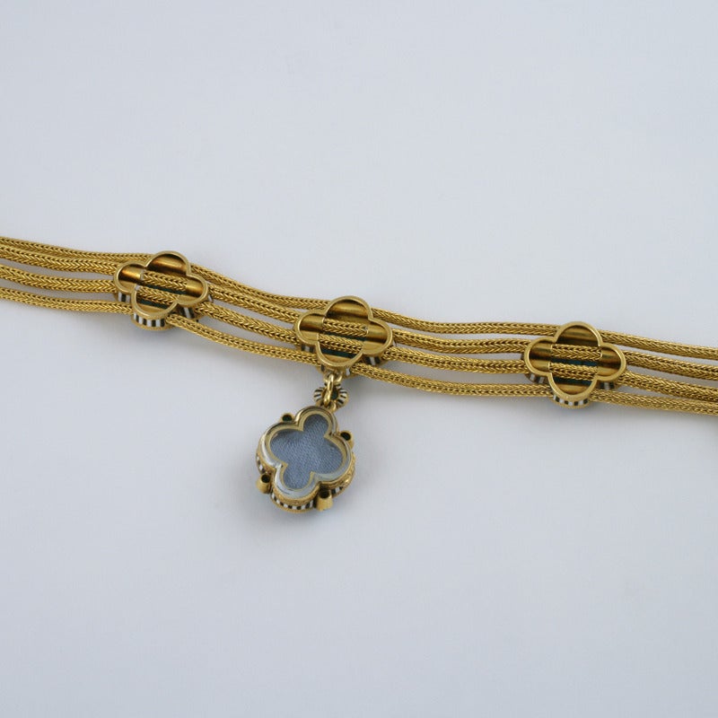 Women's Antique French Enamel Turquoise Gold Locket Bracelet