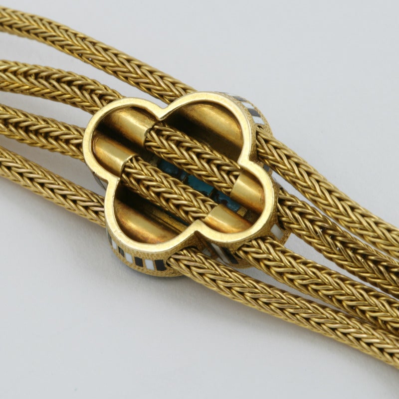 Antique French Enamel Turquoise Gold Locket Bracelet 1