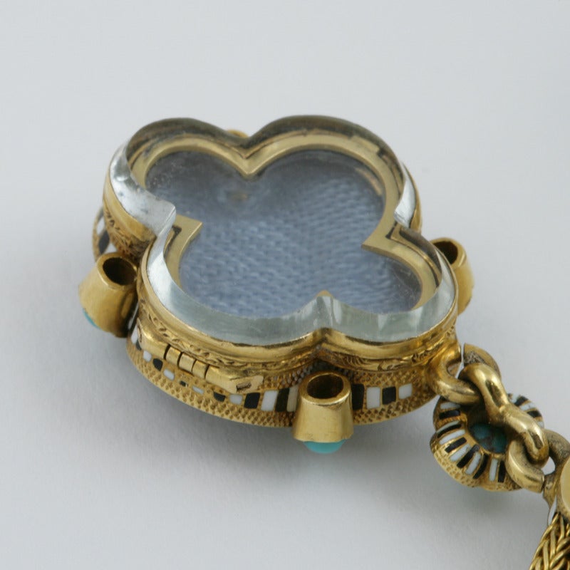 Antique French Enamel Turquoise Gold Locket Bracelet 3