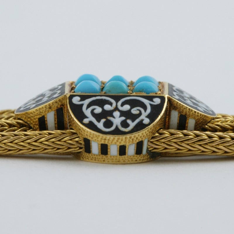 Antique French Enamel Turquoise Gold Locket Bracelet 4