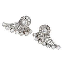 French 1950's Diamond Platinum Fan Earrings