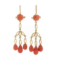 Antique Coral and Gold Girandole Earrings