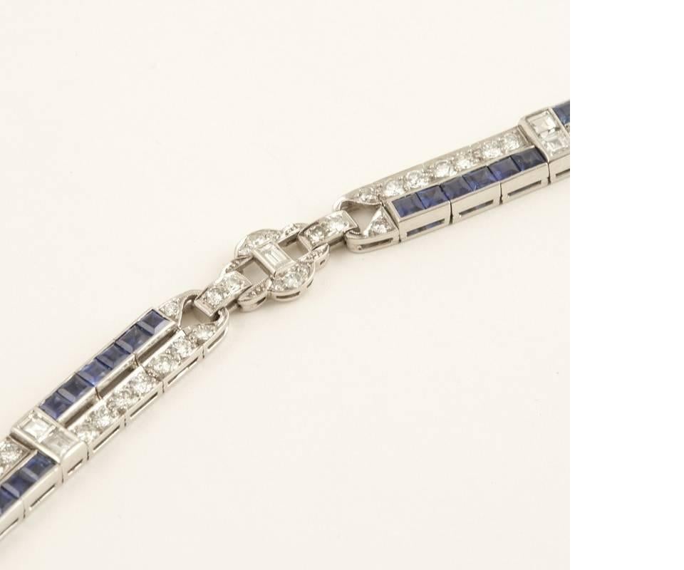 Waslikoff 1920's Art Deco Diamond, Sapphire and Platinum Bracelet 3