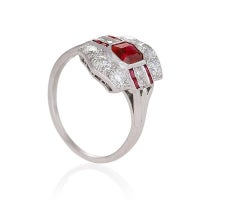Tiffany & Co. 1920's Art Deco Ruby, Diamond and Platinum Ring