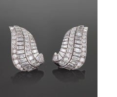 1950's Ruser Diamond Platinum Earrings