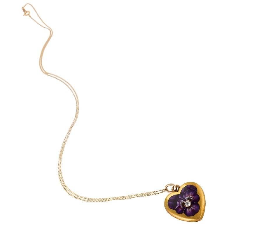 Early 20th Century Gold and Enamel Heart or Pansy Locket 1