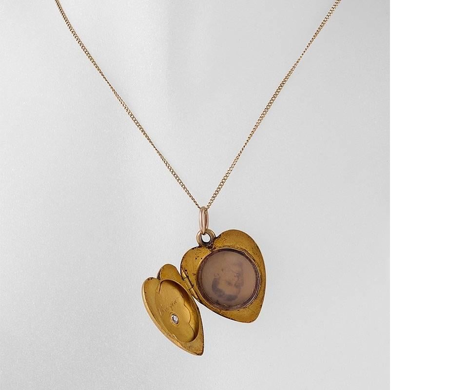 Women's Early 20th Century Gold and Enamel Heart or Pansy Locket