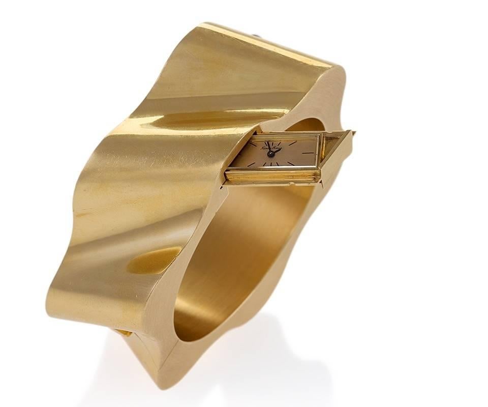 Women's French Modernist Gold Cuff Bracelet or Watch