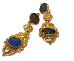 English Regency Intaglio and Gold Pendant Earrings
