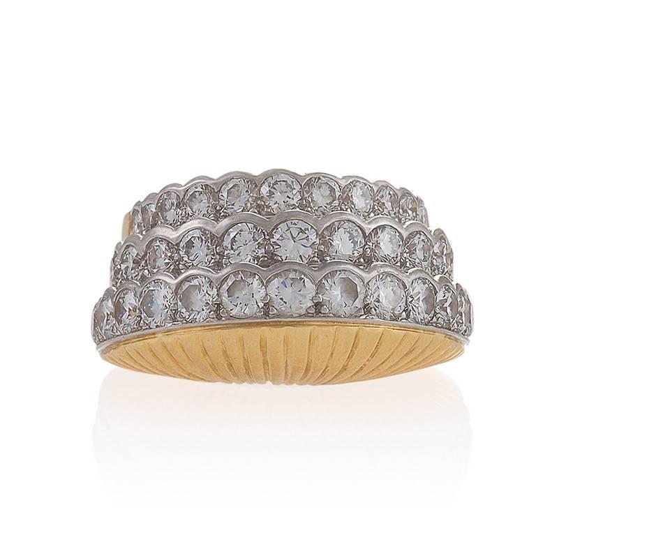 Brilliant Cut Cartier Stepped Gold and Diamond Ring For Sale