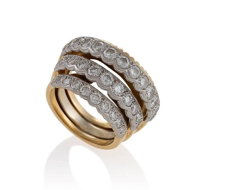 Cartier Stepped Gold and Diamond Ring In Excellent Condition For Sale In New York, NY