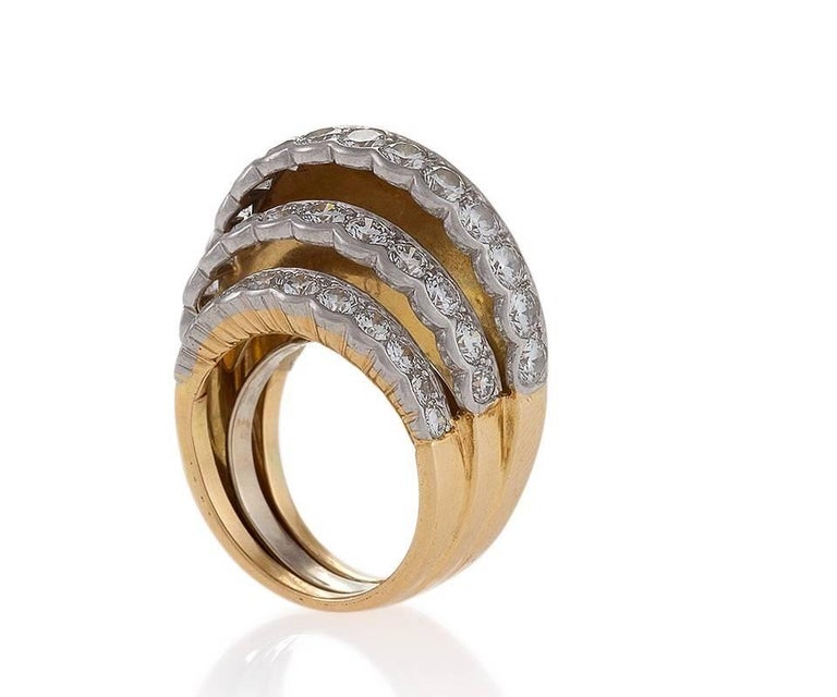 Cartier Stepped Gold and Diamond Ring For Sale 1