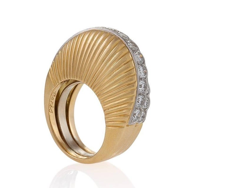 Retro Cartier Stepped Gold and Diamond Ring For Sale