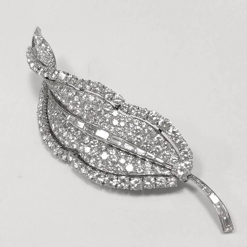 Brilliant Cut Bulgari Diamond Leaf Brooch 