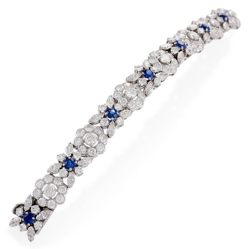 Cartier Paris 1960s Diamond Sapphire and Platinum Bracelet In Excellent Condition In New York, NY