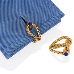 Boucheron Paris Mid-20th Century Sapphire and Gold Stirrup Cufflinks