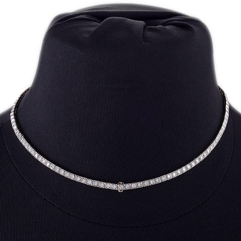 1950s Diamond and Platinum Line Necklace In Excellent Condition In New York, NY