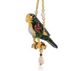 Antique Pearl, Gold and Enamel Parrot Pendant