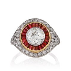 Art Deco Diamond and Ruby Cluster Ring