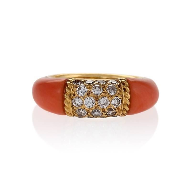 Van Cleef & Arpels Diamond and Pink Coral 'Philippine' Ring In Excellent Condition In New York, NY