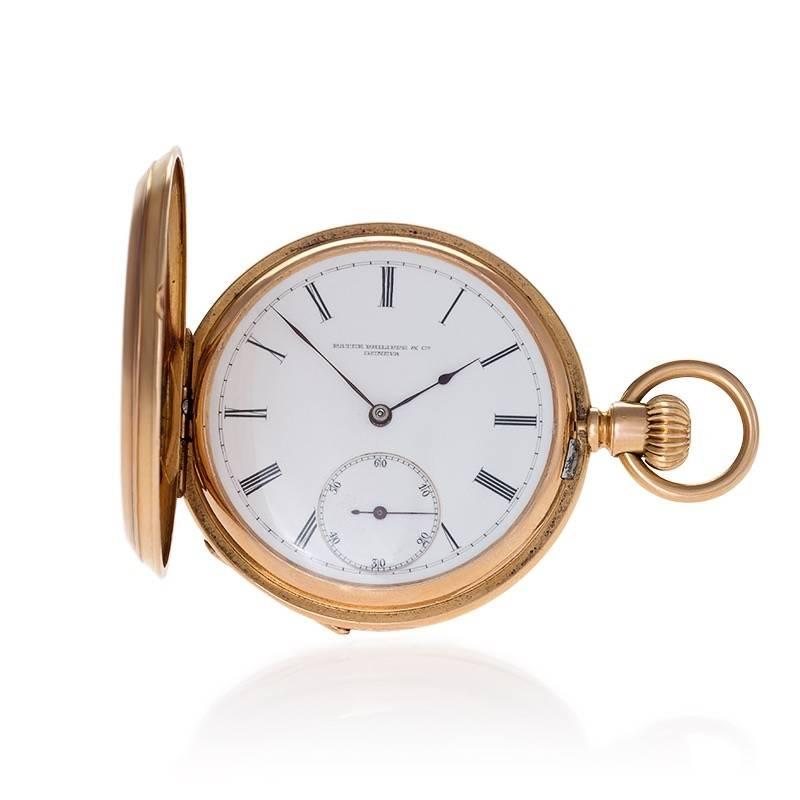An 18 karat gold stem wound pocket watch with porcelain dial by Patek Philippe.  Circa 1880-85.

Signed,  Patek Philppe case # 60297 . 

(MG #17476)