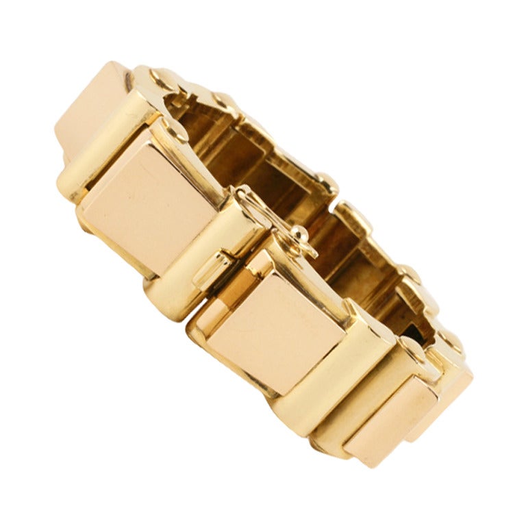 French Retro Pink and Yellow Gold Tank Track Bracelet