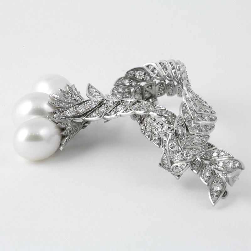 Pierre Sterlé Diamond and South Sea Pearl Brooch  In Excellent Condition For Sale In New York, NY