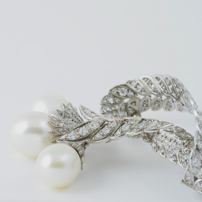 Women's Pierre Sterlé Diamond and South Sea Pearl Brooch  For Sale