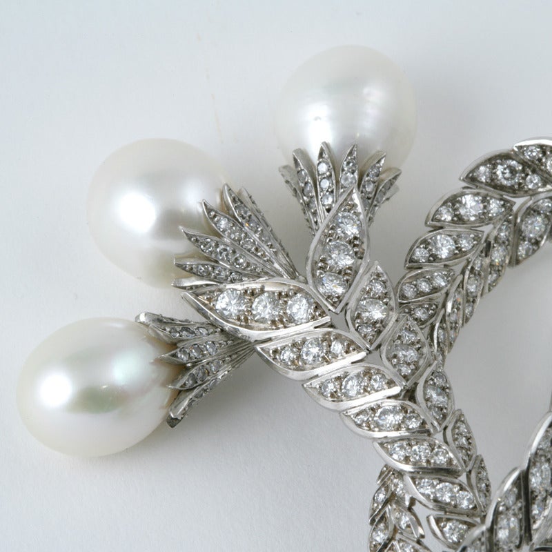 Pierre Sterlé Diamond and South Sea Pearl Brooch  For Sale 2